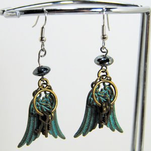 Earrings Copper Angel Wings and Brass Keys